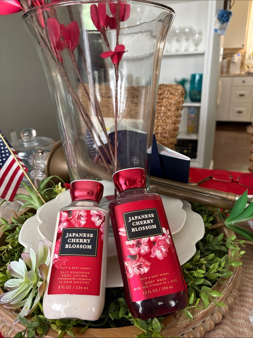 Bath & Body Works Japanese Cherry Blossom Body Wash & Lotion - Red